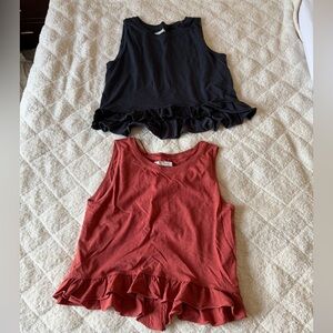 We The Free Black and Red Ruffle Hem Tank Tops Sold as a Set of Two